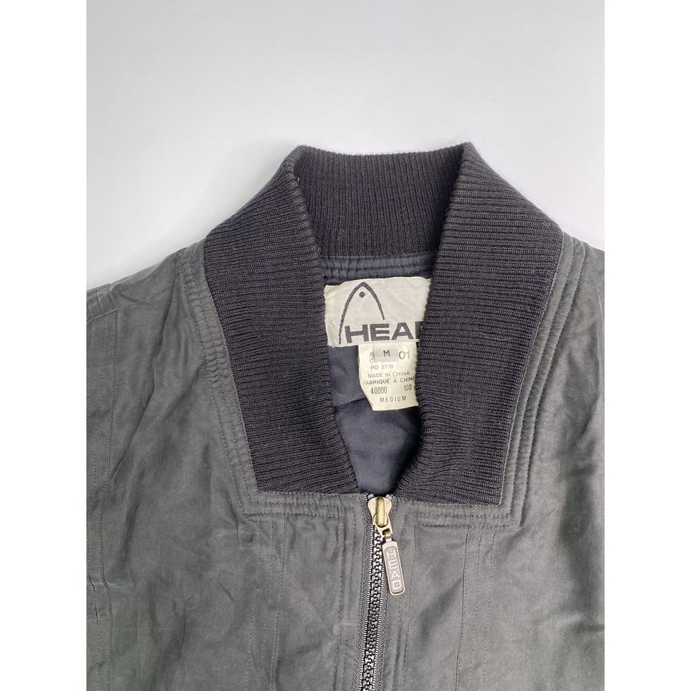 Vintage Head Silk Bomber Jacket Mens Medium Charcoal Grey Full Zip Windbreaker - Picture 2 of 9